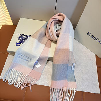 Kitlife Burberry Cashmere Check Scarf Pink & Blue 30x180cm  