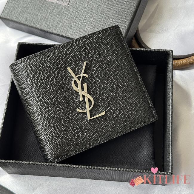 Kitlife Saint Laurent Cassandre Wllet In BLack Smooth Leather Silver Hardware 453276 11x9.5x2.5cm - 1