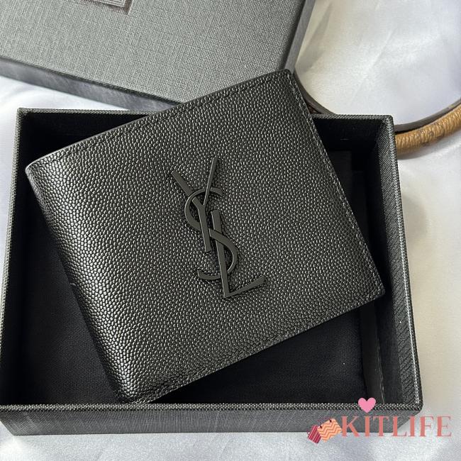 Kitlife Saint Laurent Cassandre Wllet In BLack Smooth Leather Black Hardware 453276 11x9.5x2.5cm - 1