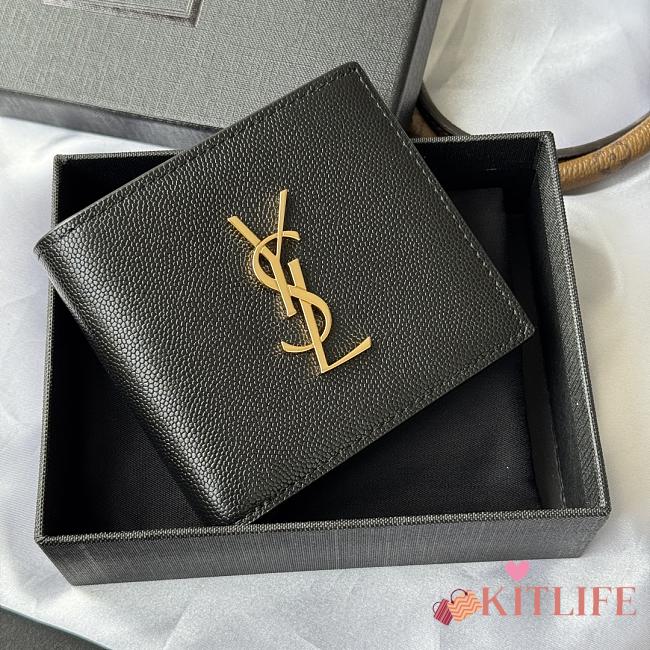 Kitlife Saint Laurent Cassandre Wllet In BLack Smooth Leather Gold Hardware 453276 11x9.5x2.5cm  - 1