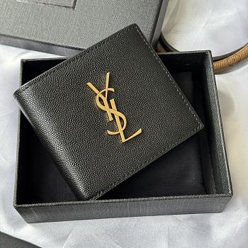 Kitlife Saint Laurent Cassandre Wllet In BLack Smooth Leather Gold Hardware 453276 11x9.5x2.5cm 