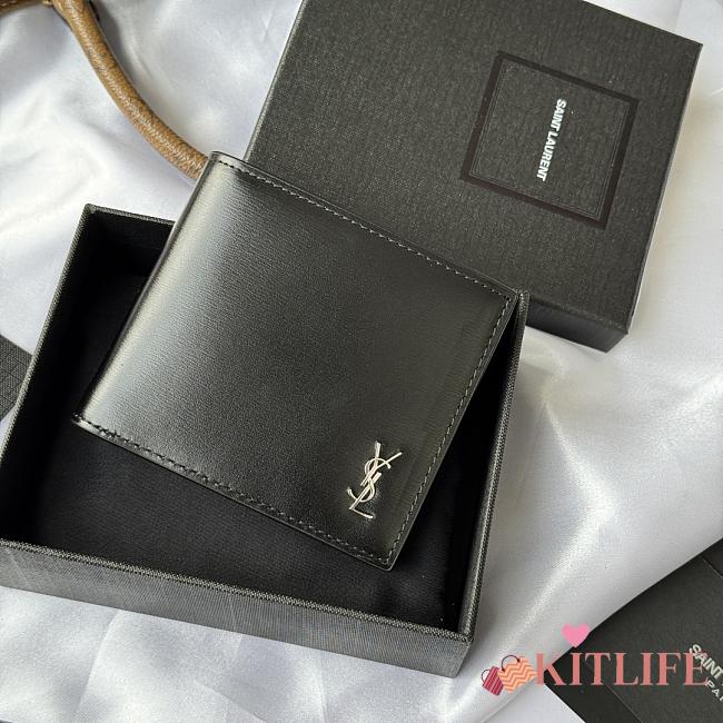Kitlife Saint Laurent Tiny Cassandre Wallet In Black Shiny Leather Silver Hardware 607727 11x9.5x2.5cm - 1