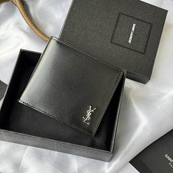 Kitlife Saint Laurent Tiny Cassandre Wallet In Black Shiny Leather Silver Hardware 607727 11x9.5x2.5cm