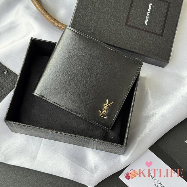 Kitlife Saint Laurent Tiny Cassandre Wallet In Black Shiny Leather Gold Hardware 607727 11x9.5x2.5cm  - 1