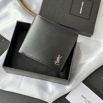 Kitlife Saint Laurent Tiny Cassandre Wallet In Black Shiny Leather Gold Hardware 607727 11x9.5x2.5cm 