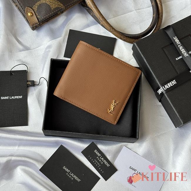 Kitlife Saint Laurent Tiny Cassandre Wallet In Brown Grained Leather Gold Hardware 607727 11x9.5x2.5cm  - 1