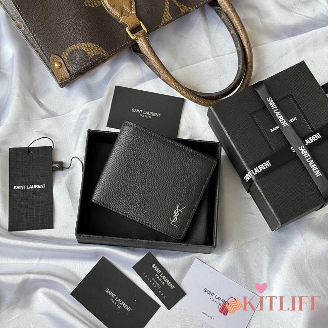 Kitlife Saint Laurent Tiny Cassandre Wallet In Black Grained Leather Silver Hardware 607727 11x9.5x2.5cm - 1