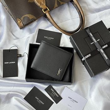Kitlife Saint Laurent Tiny Cassandre Wallet In Black Grained Leather Silver Hardware 607727 11x9.5x2.5cm