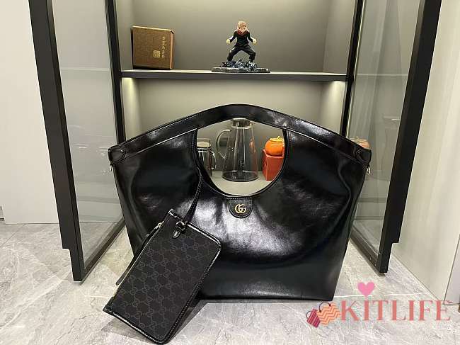Kitlife Gucci Giglio Large Tote Bag Black Leather 853971 60x47x16cm  - 1