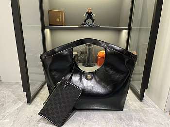 Kitlife Gucci Giglio Large Tote Bag Black Leather 853971 60x47x16cm 