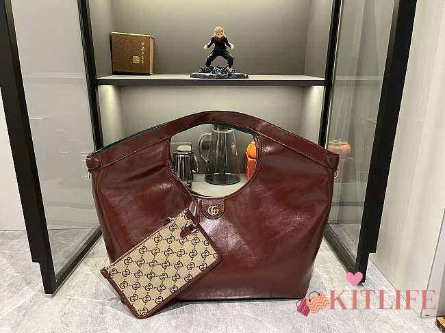 Kitlife Gucci Giglio Large Tote Bag Brown Leather 853971 60x47x16cm  - 1