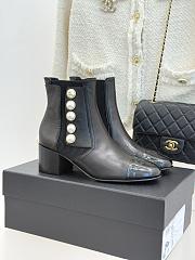 Kitlife Chanel Classic CC Pearl Color-Blocked Chunky Heel Chelsea Boots Black - 1