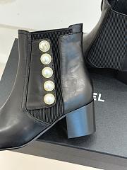 Kitlife Chanel Classic CC Pearl Color-Blocked Chunky Heel Chelsea Boots Black - 6