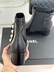 Kitlife Chanel Classic CC Pearl Color-Blocked Chunky Heel Chelsea Boots Black - 5