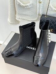 Kitlife Chanel Classic CC Pearl Color-Blocked Chunky Heel Chelsea Boots Black - 4