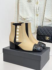 Kitlife Chanel Classic CC Pearl Color-Blocked Chunky Heel Chelsea Boots Beige - 1