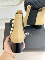 Kitlife Chanel Classic CC Pearl Color-Blocked Chunky Heel Chelsea Boots Beige - 2