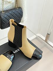 Kitlife Chanel Classic CC Pearl Color-Blocked Chunky Heel Chelsea Boots Beige - 3