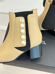 Kitlife Chanel Classic CC Pearl Color-Blocked Chunky Heel Chelsea Boots Beige - 4