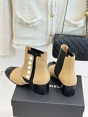 Kitlife Chanel Classic CC Pearl Color-Blocked Chunky Heel Chelsea Boots Beige - 6