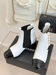 Kitlife Chanel Classic CC Pearl Color-Blocked Chunky Heel Chelsea Boots White - 3