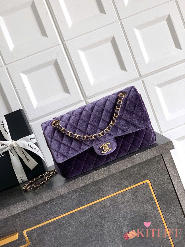 Kitlife Chanel Double Flap Bag Violet Velvet 25.5cm - 1