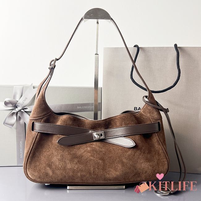 Kitlife Balenciaga Bel Air Small Dark Brown Suede Shoulder Bag 35x10x17cm - 1