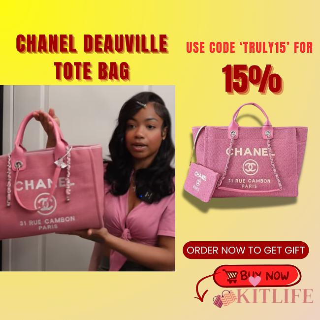 Kitlife Chanel Mixed Fibers Deauville Tote Pink Bag 33cm - 1