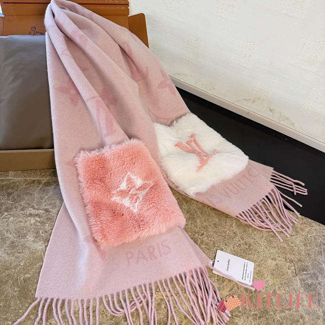 Kitlife Louis Vuitton Cold Reykjavik Scarf Pink 190x46cm - 1