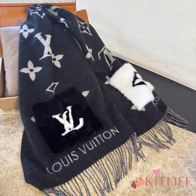 Kitlife Louis Vuitton Cold Reykjavik Scarf Black 190x46cm  - 1