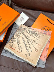 Kitlife Hermes Silk Velvet Square Scarf Beige 140x140cm - 5