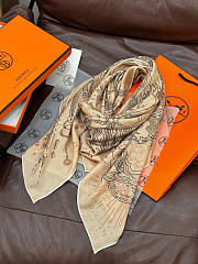 Kitlife Hermes Silk Velvet Square Scarf Beige 140x140cm - 4