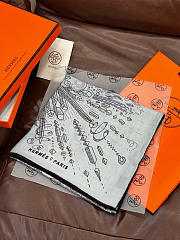 Kitlife Hermes Silk Velvet Square Scarf Grey 140x140cm - 6