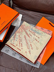 Kitlife Hermes Silk Velvet Square Scarf Beige & Red 140x140cm  - 5