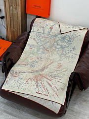 Kitlife Hermes Silk Velvet Square Scarf Beige & Red 140x140cm  - 4