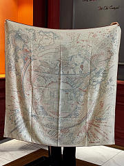 Kitlife Hermes Silk Velvet Square Scarf Beige & Red 140x140cm  - 2