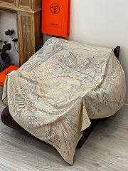 Kitlife Hermes Silk Velvet Square Scarf Beige & Red 140x140cm  - 3