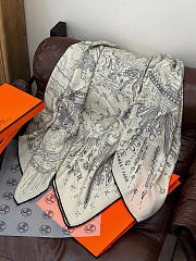 Kitlife Hermes Silk Velvet Square Scarf White & Black 140x140cm - 4