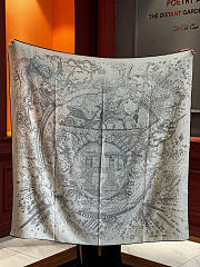 Kitlife Hermes Silk Velvet Square Scarf White & Black 140x140cm - 3