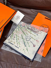 Kitlife Hermes Silk Velvet Square Scarf White & Blue 140x140cm  - 6