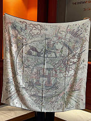 Kitlife Hermes Silk Velvet Square Scarf White & Blue 140x140cm  - 5