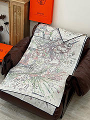 Kitlife Hermes Silk Velvet Square Scarf White & Blue 140x140cm  - 3