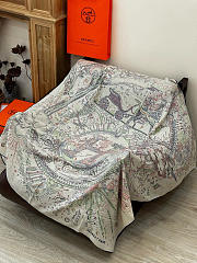 Kitlife Hermes Silk Velvet Square Scarf White & Blue 140x140cm  - 2