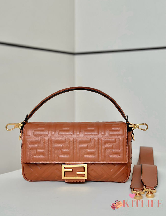 Kitlife Fendi Baguette Brown Lambskin Leather Bag 27x5x15cm - 1