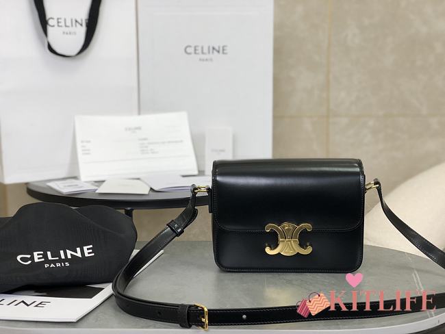 Kitlife Celine Teen Triomphe Black Calfskin Bag 188423 18.5x14x6cm - 1