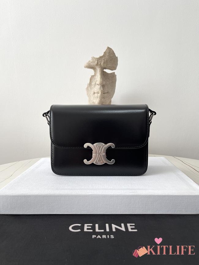 Kitlife Celine Teen Triomphe Black Calfskin Bag Silver Buckle 188423 18.5x14x6cm  - 1