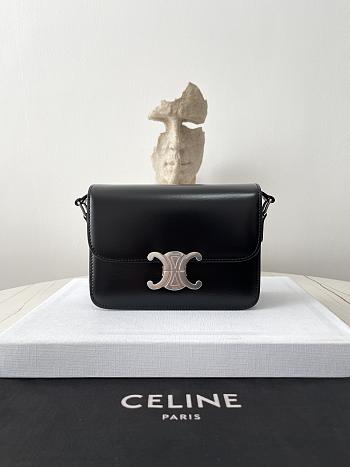 Kitlife Celine Teen Triomphe Black Calfskin Bag Silver Buckle 188423 18.5x14x6cm 