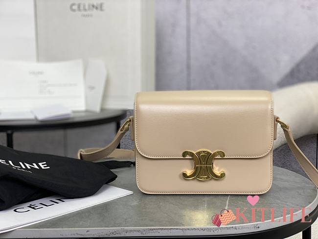 Kitlife Celine Teen Triomphe Beige Calfskin Bag 188423 18.5x14x6cm  - 1