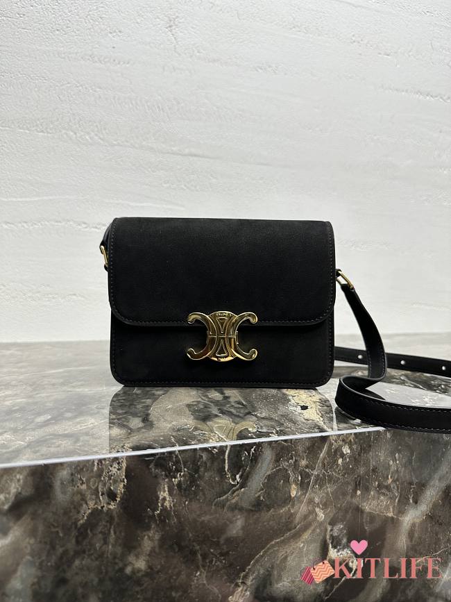 Kitlife Celine Teen Triomphe Black Suede 188423 18.5x14x6cm  - 1