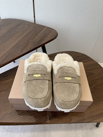 Kitlife Miu Miu 25SS Closed-toe Fur Slippers Grey